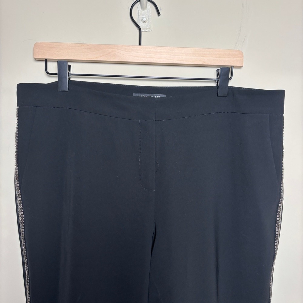 Lafayette 148 NY Manhattan Black Tapered Silver Bead Side Stripe Pants Womens 12 - Picture 2 of 9